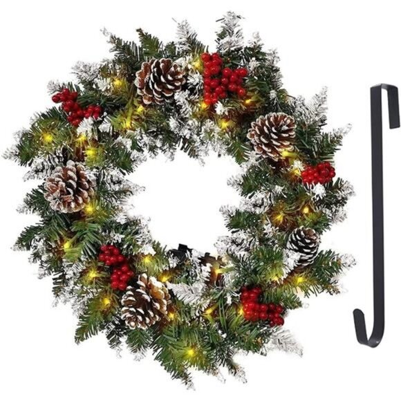 Prelit Christmas Wreath with Lights, Winter Snowflake Christmas Wreath - Picture 1 of 7